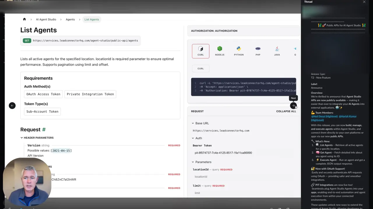Developers documentation and API support for agents