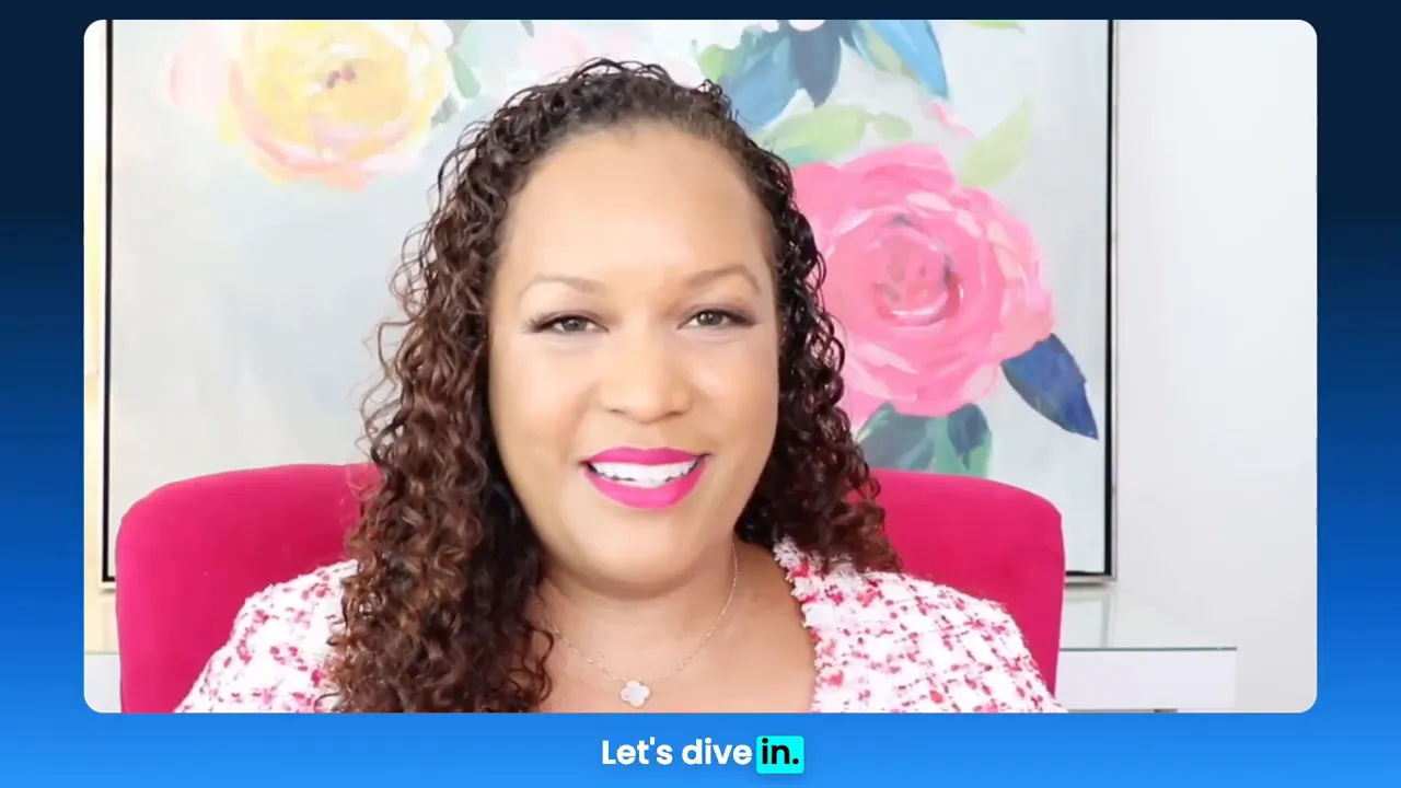 Presenter smiling on a branded intro card with text 'Let's dive in' at bottom