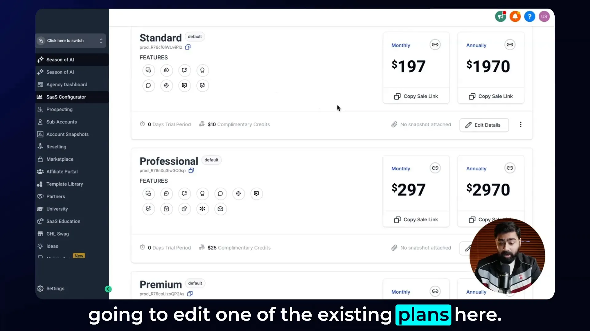 Editing SaaS plan details in configurator