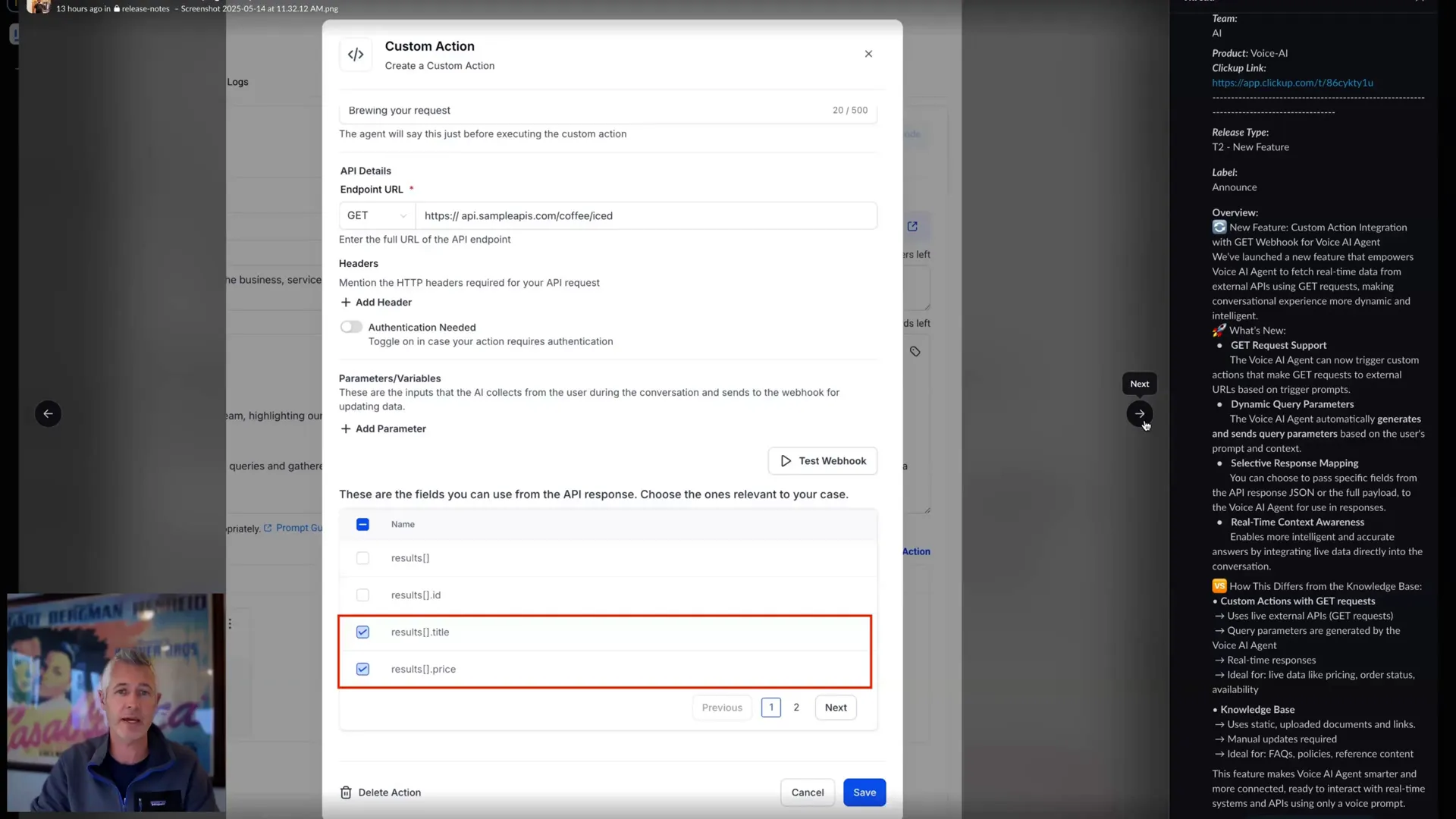 Selective response mapping interface for the Get Webhook integration