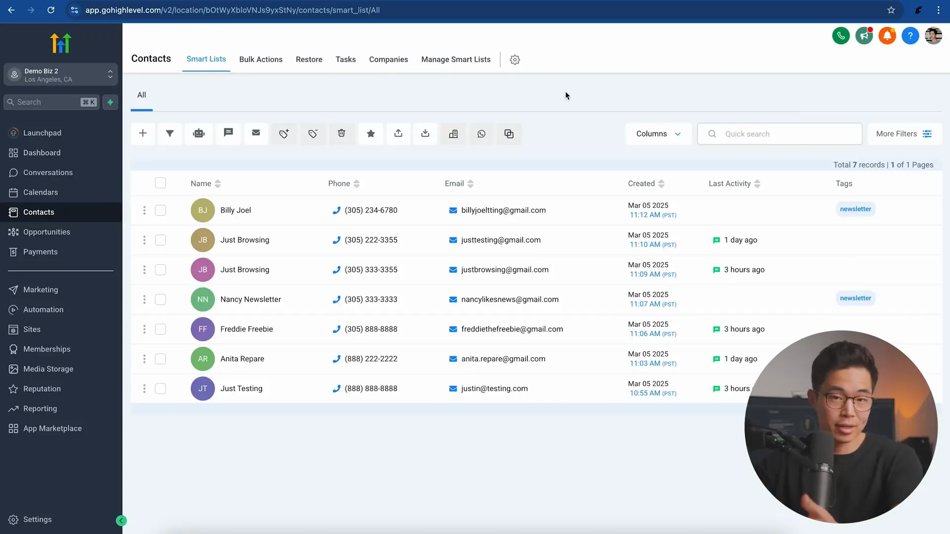 GFunnel's CRM smart contact lists and tagging