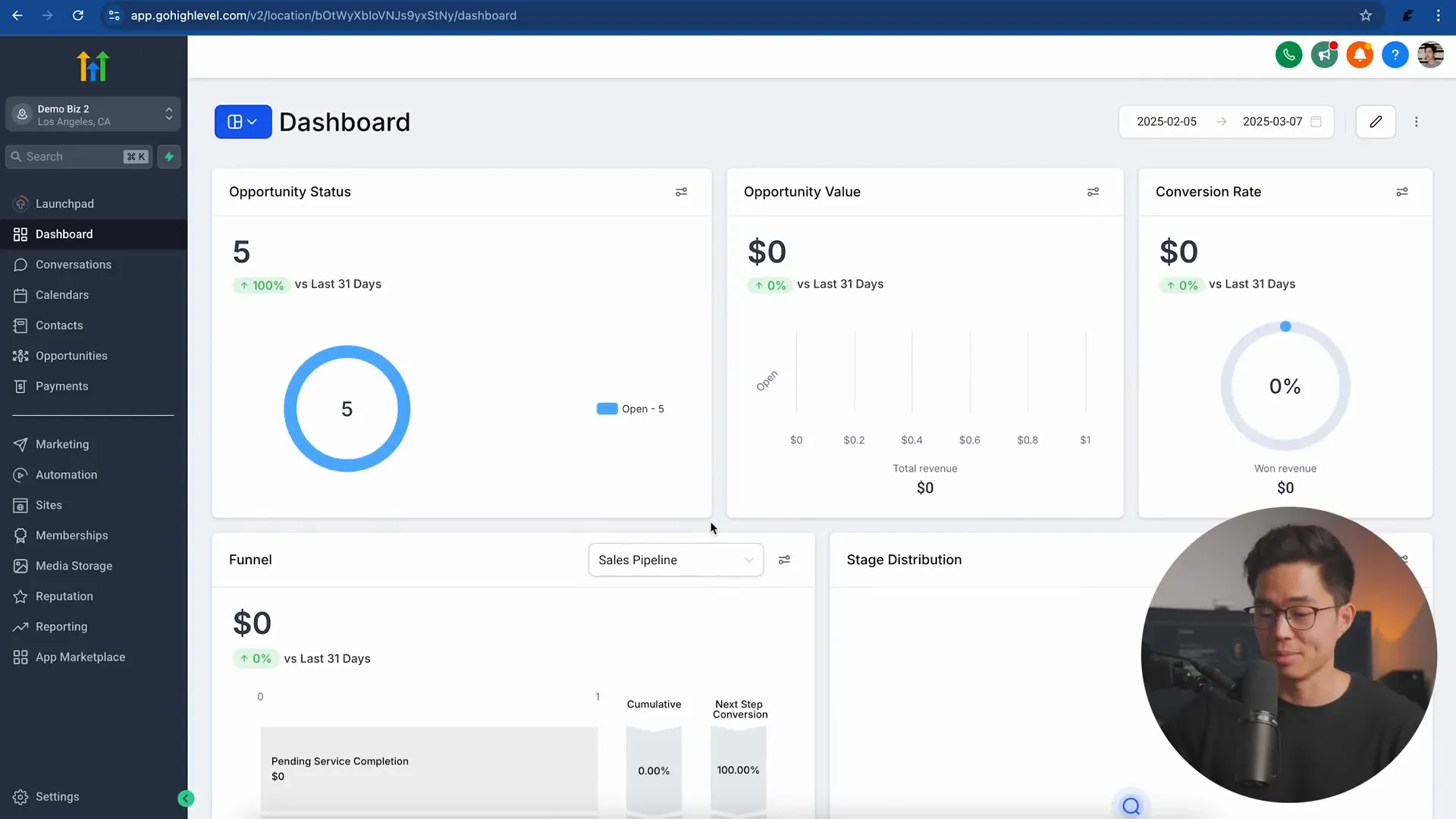 GFunnel's real-time analytics and pipeline dashboard