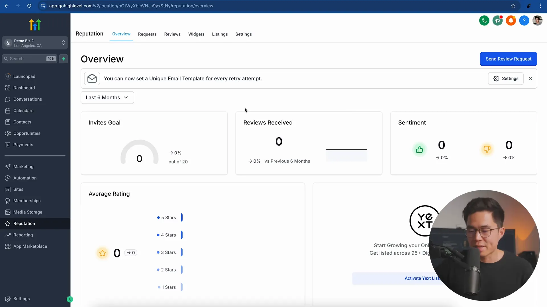 GFunnel's reputation management dashboard for restaurants