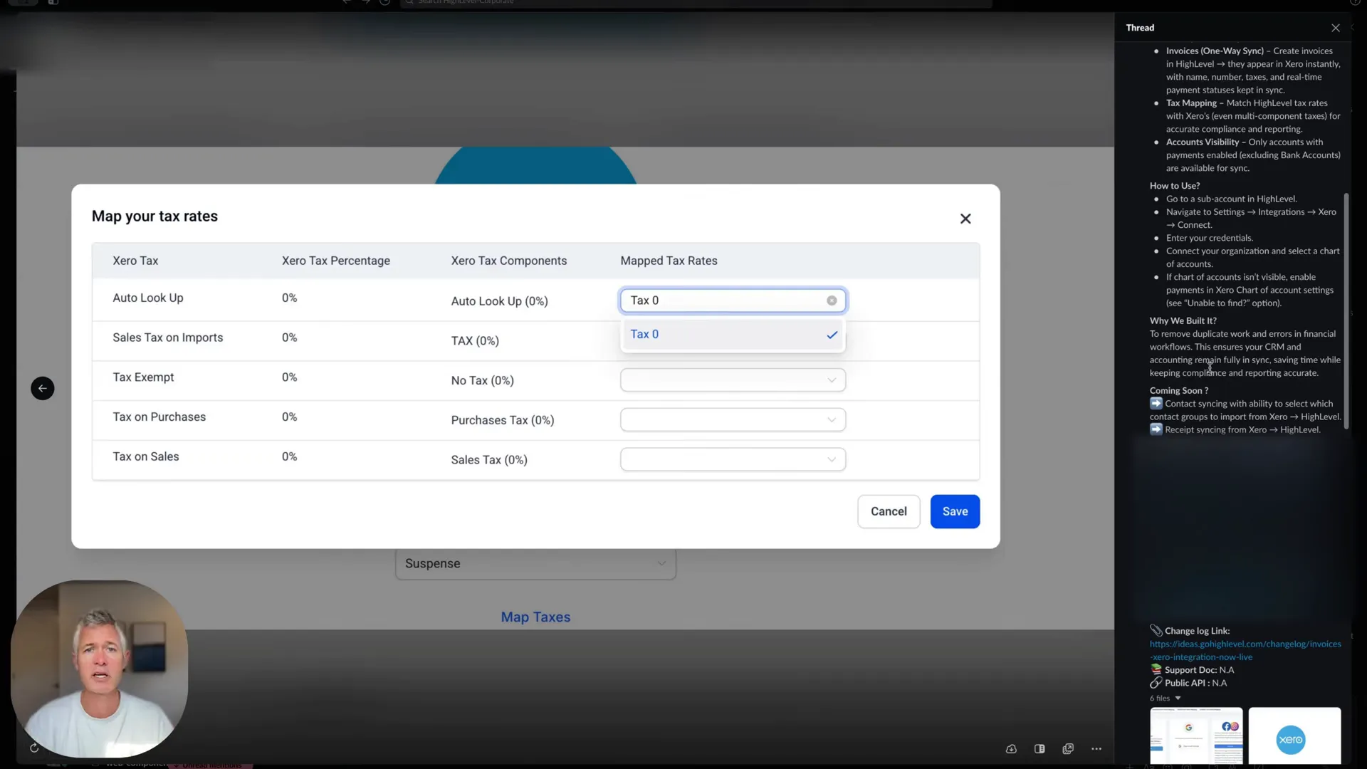 Account visibility and mapping options shown in the integration interface