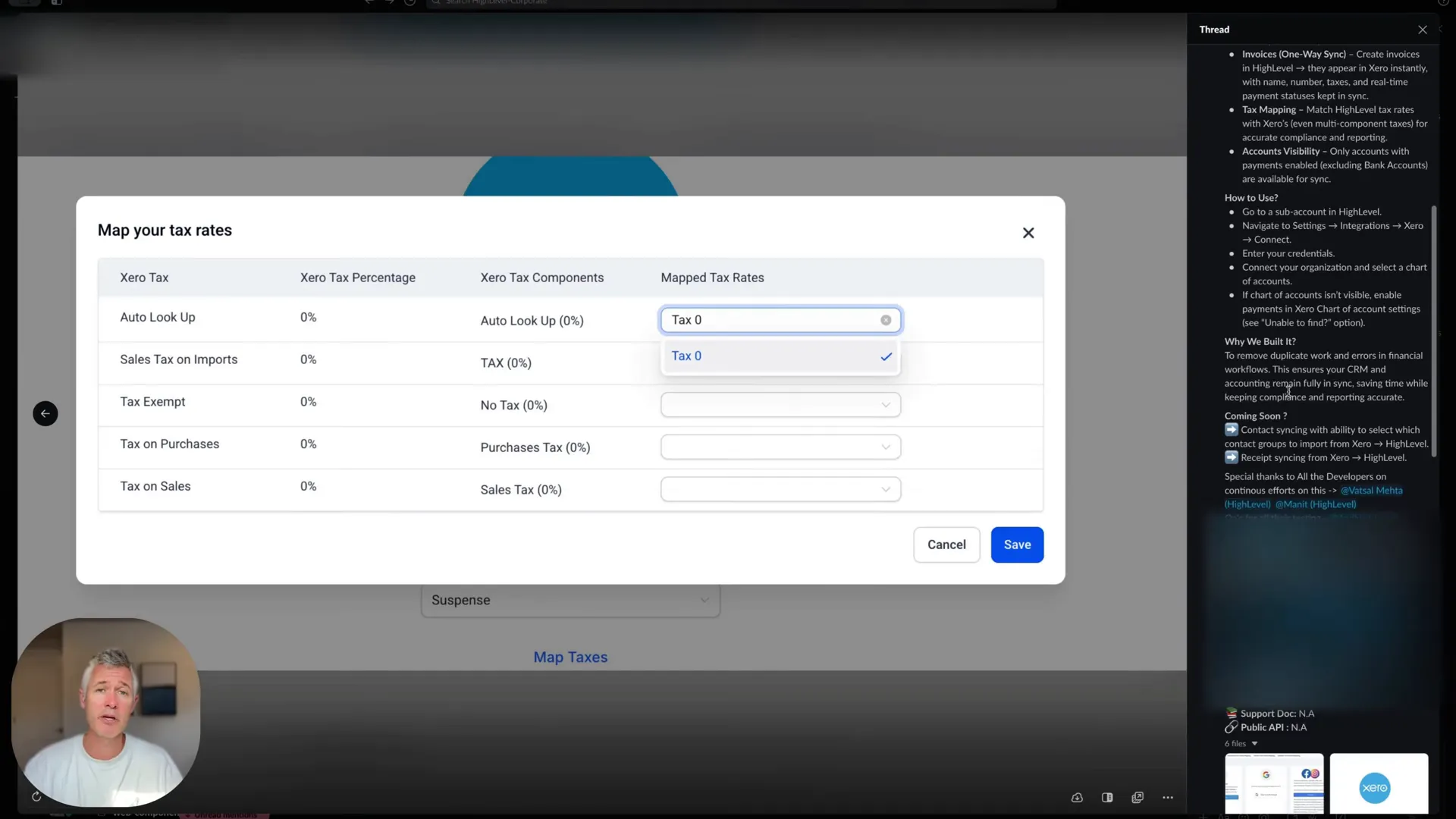 Release notes highlighting contact sync, invoice sync, and tax mapping