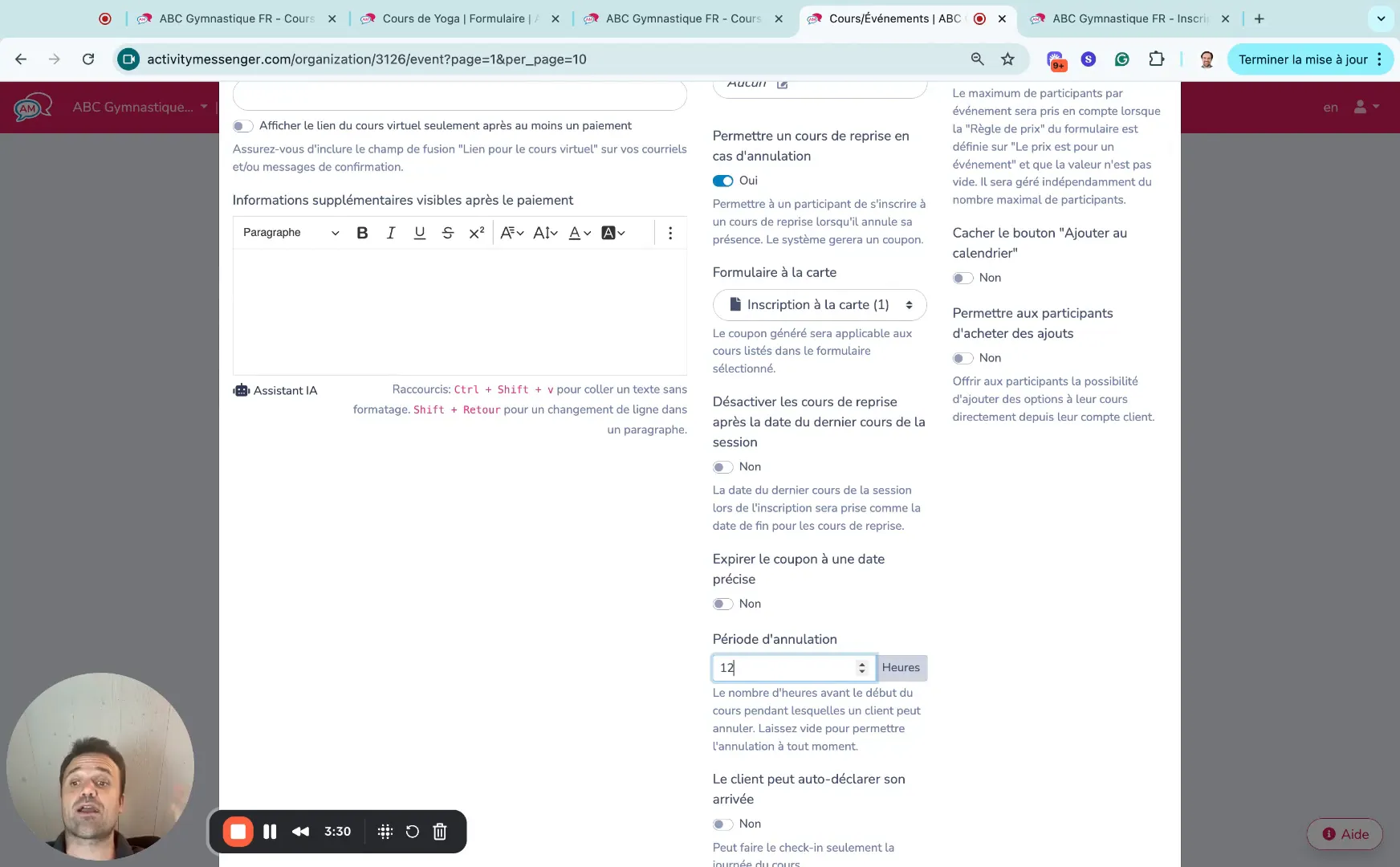 Options avancées pour gérer les annulations et récupération des coupons