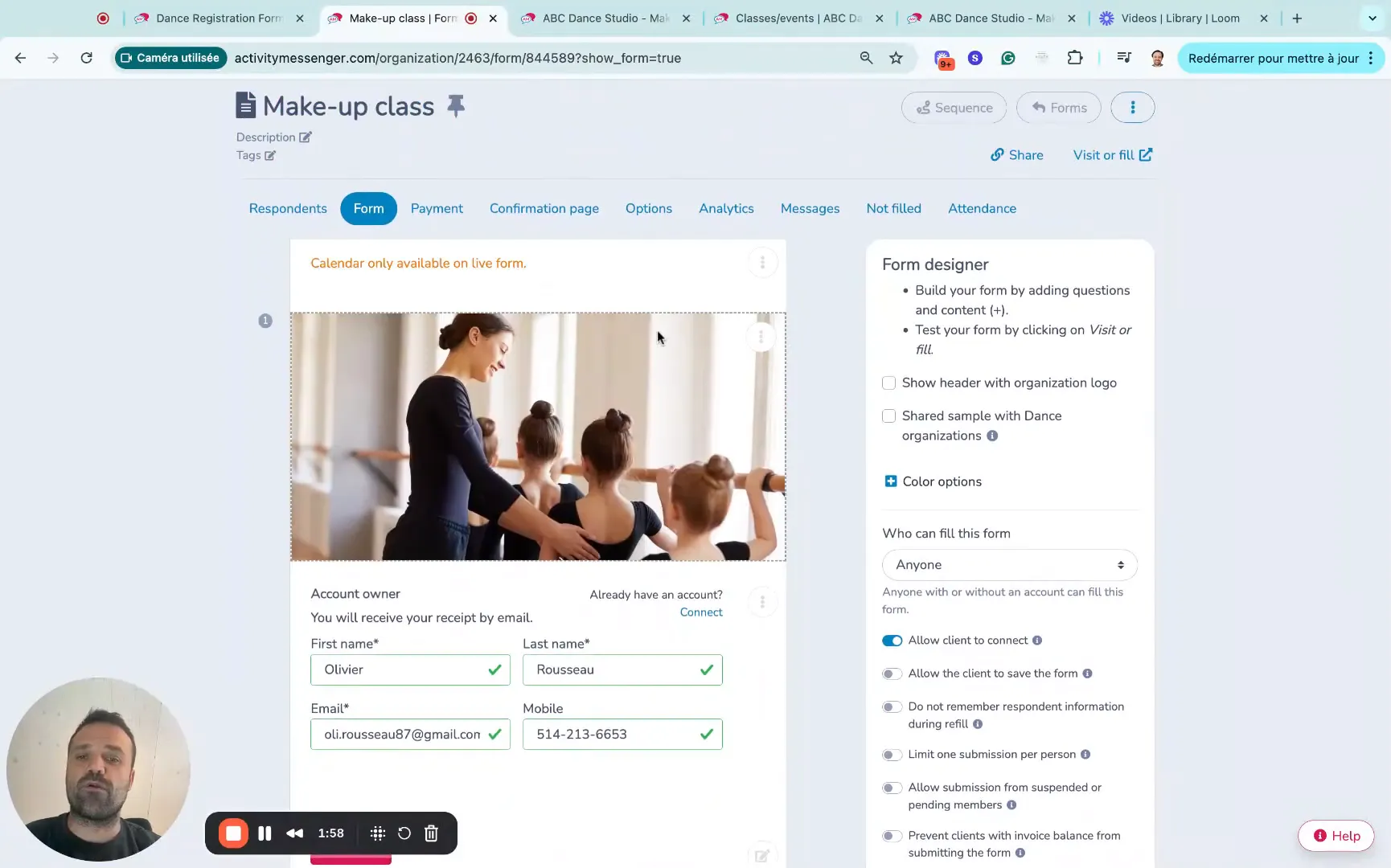 Drag and drop form builder for make up classes