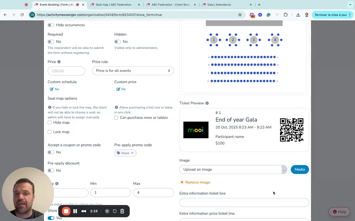 Ticket preview and scannable ticket build after seat selection