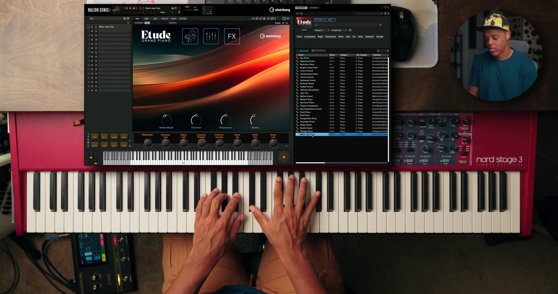 Steinberg A2 Grand Piano interface showing presets and controls