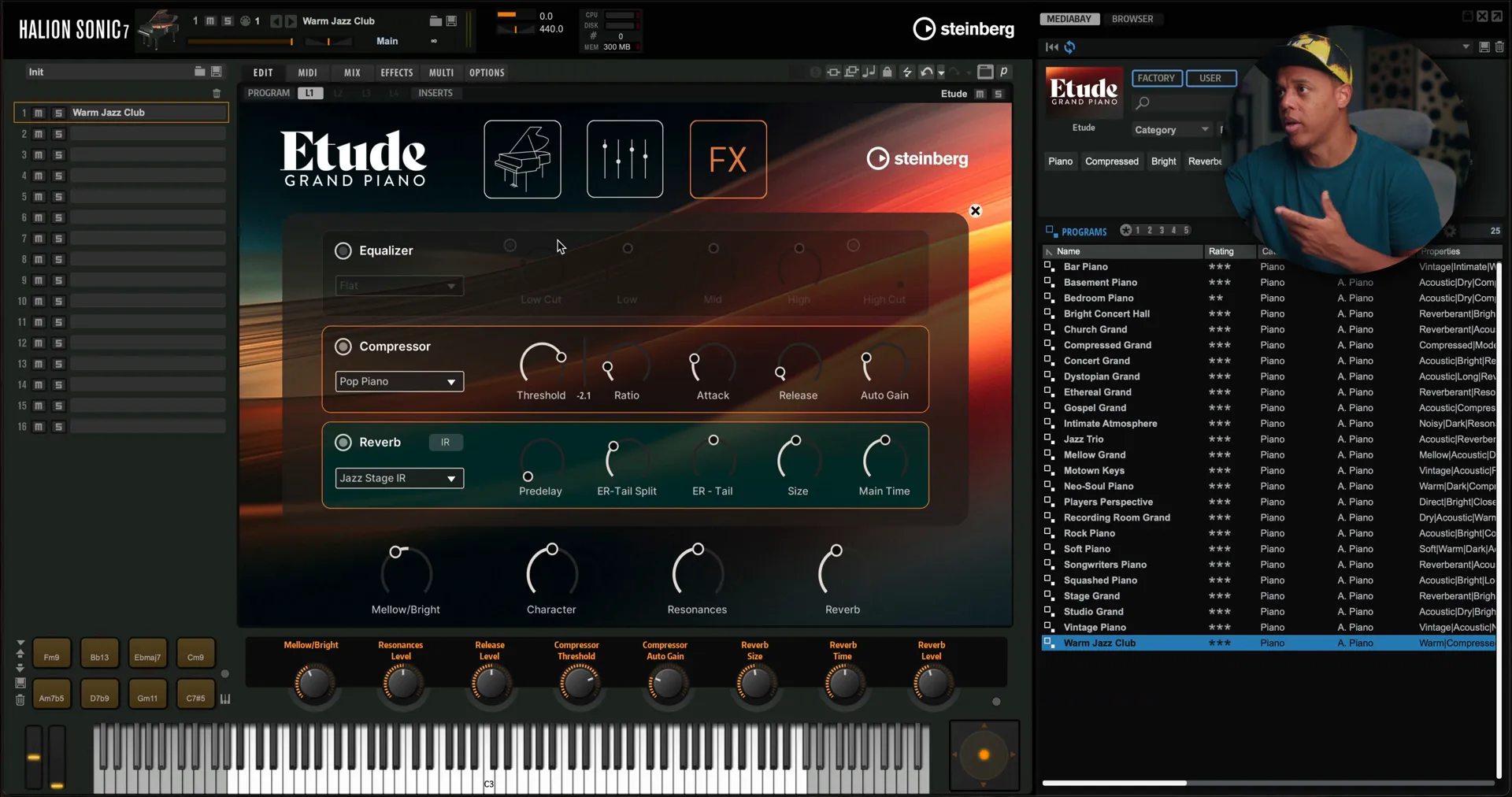 Piano settings and effects panel in Steinberg A2 Grand Piano