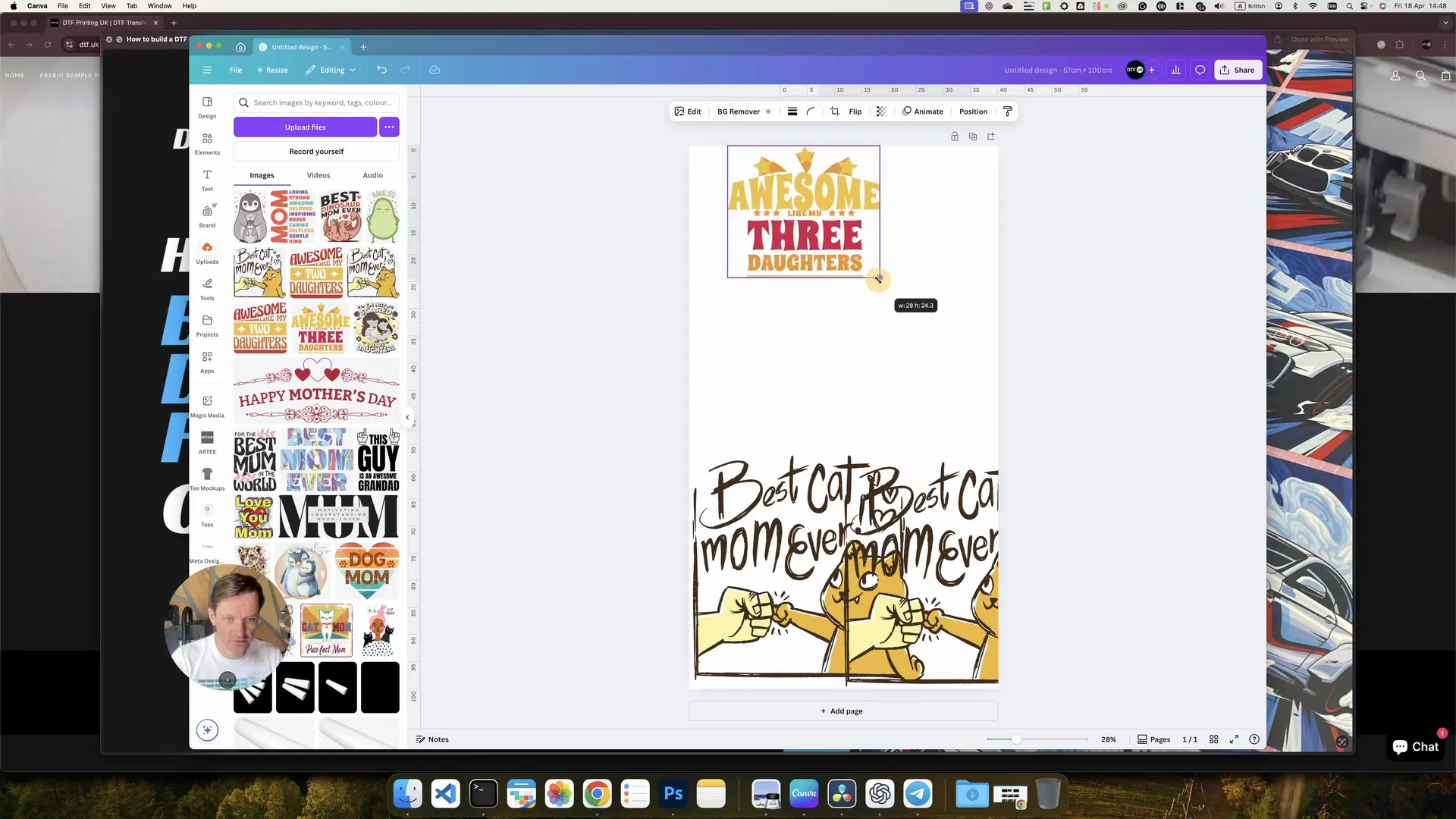 Resizing and duplicating artwork to 28 cm width in Canva