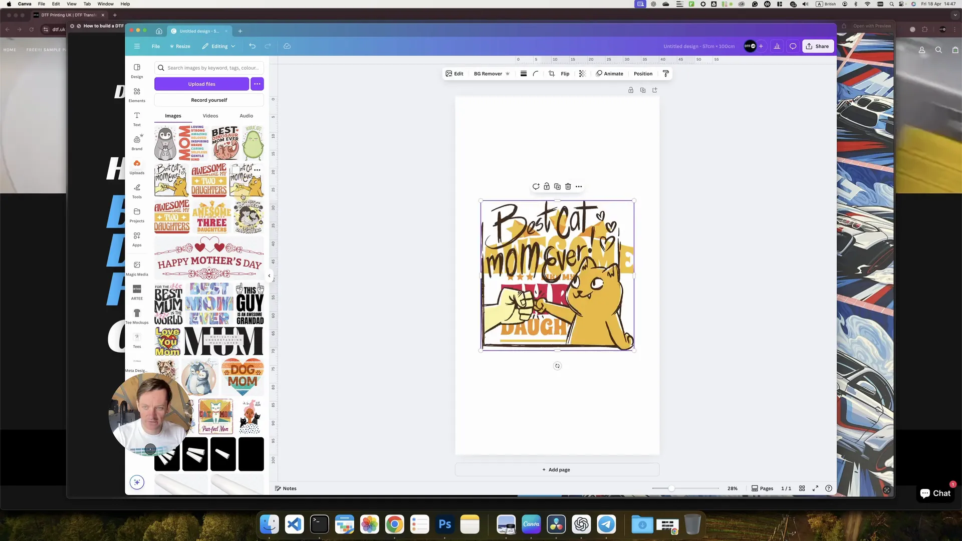 Uploading and selecting design files in Canva for DTF transfers