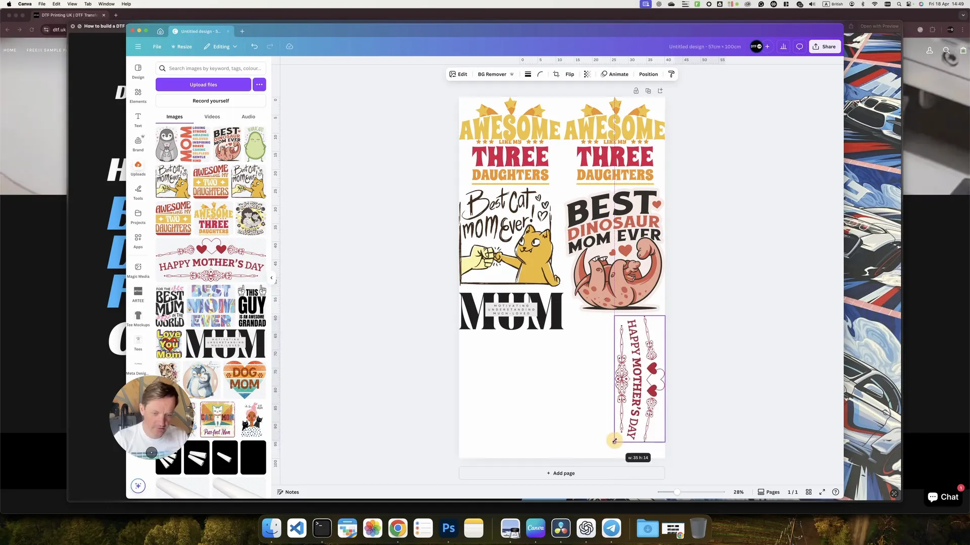 Rotating and placing larger images on Canva artboard