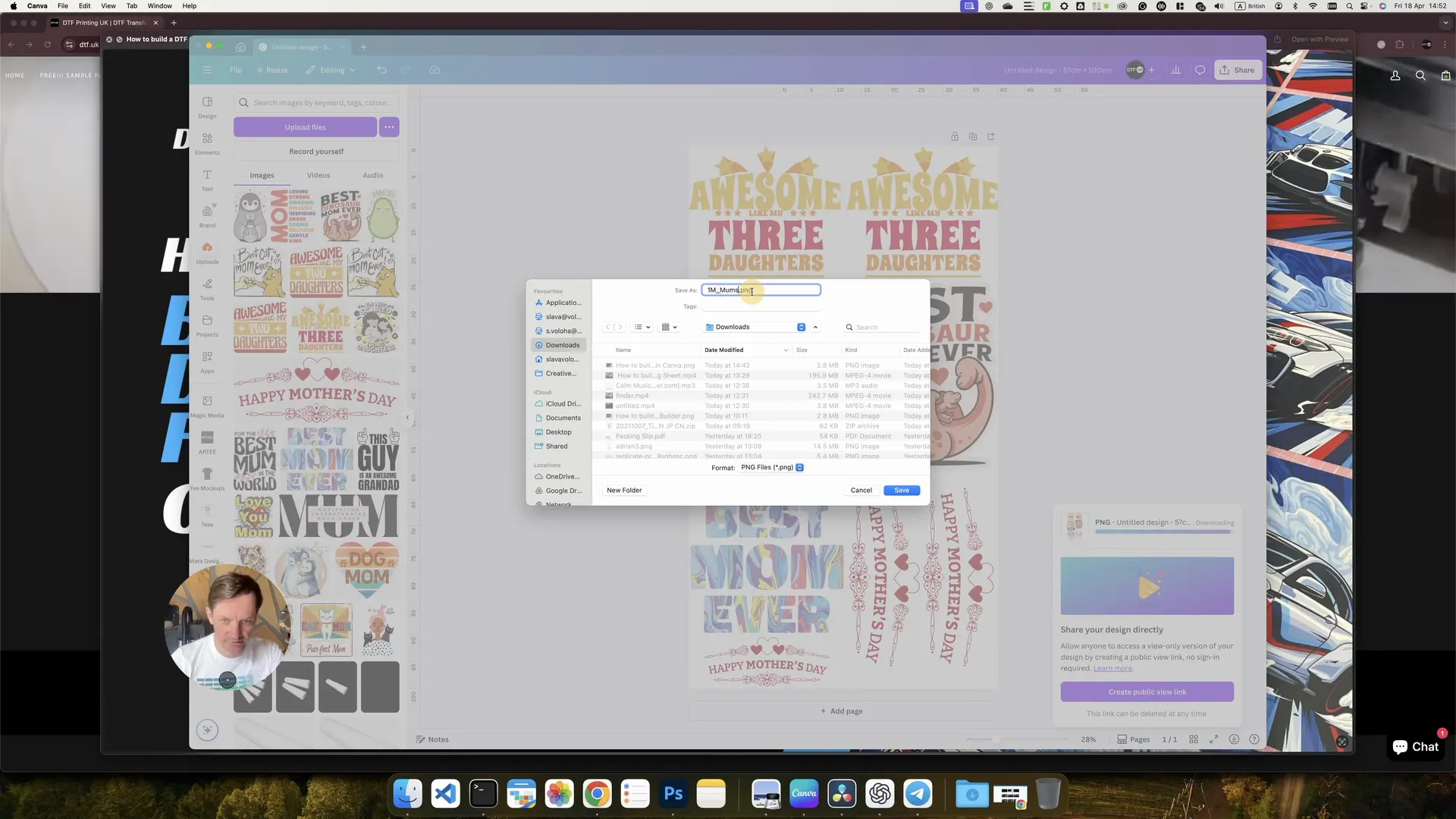 Final download and save of DTF gang sheet in Canva