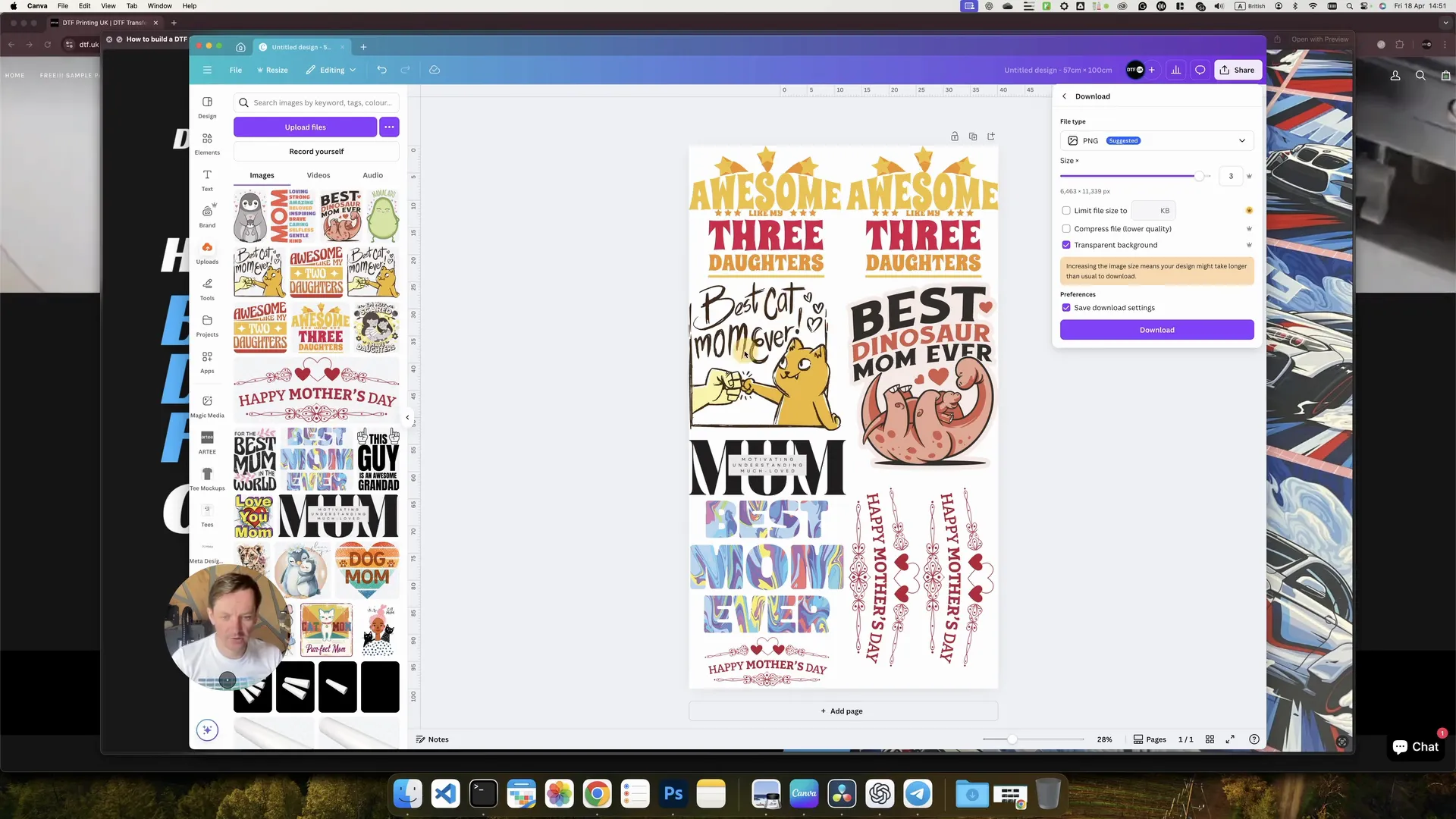 Downloading the DTF gang sheet with transparent background in Canva