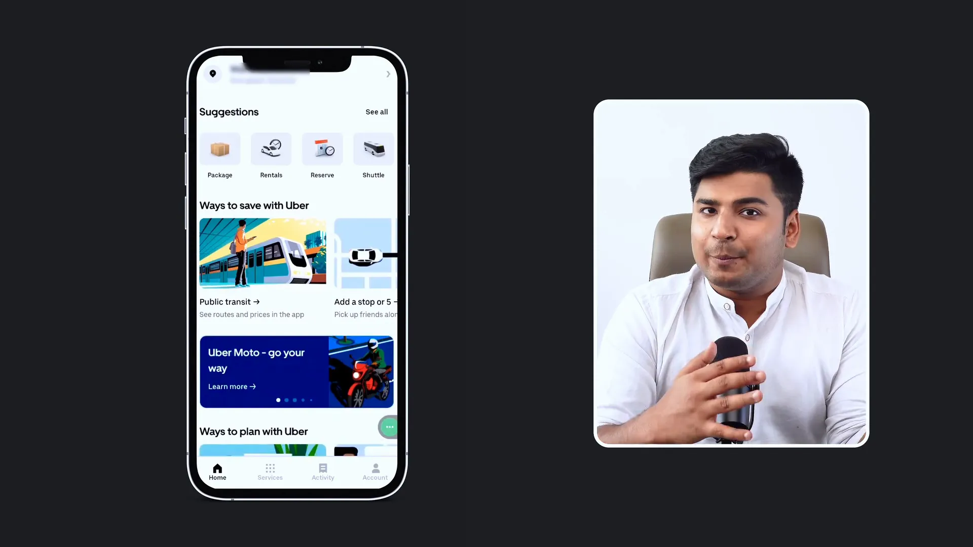 Uber app simple yet colorful interface showing illustrations and icons