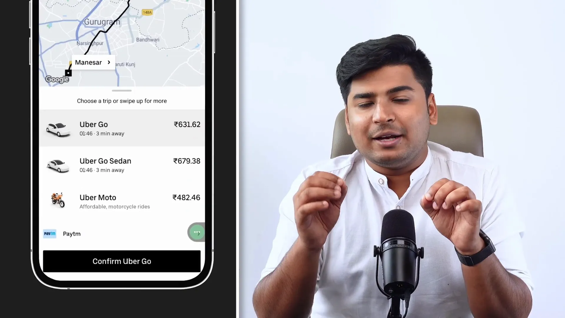 Uber app showing default vehicle options based on previous selection