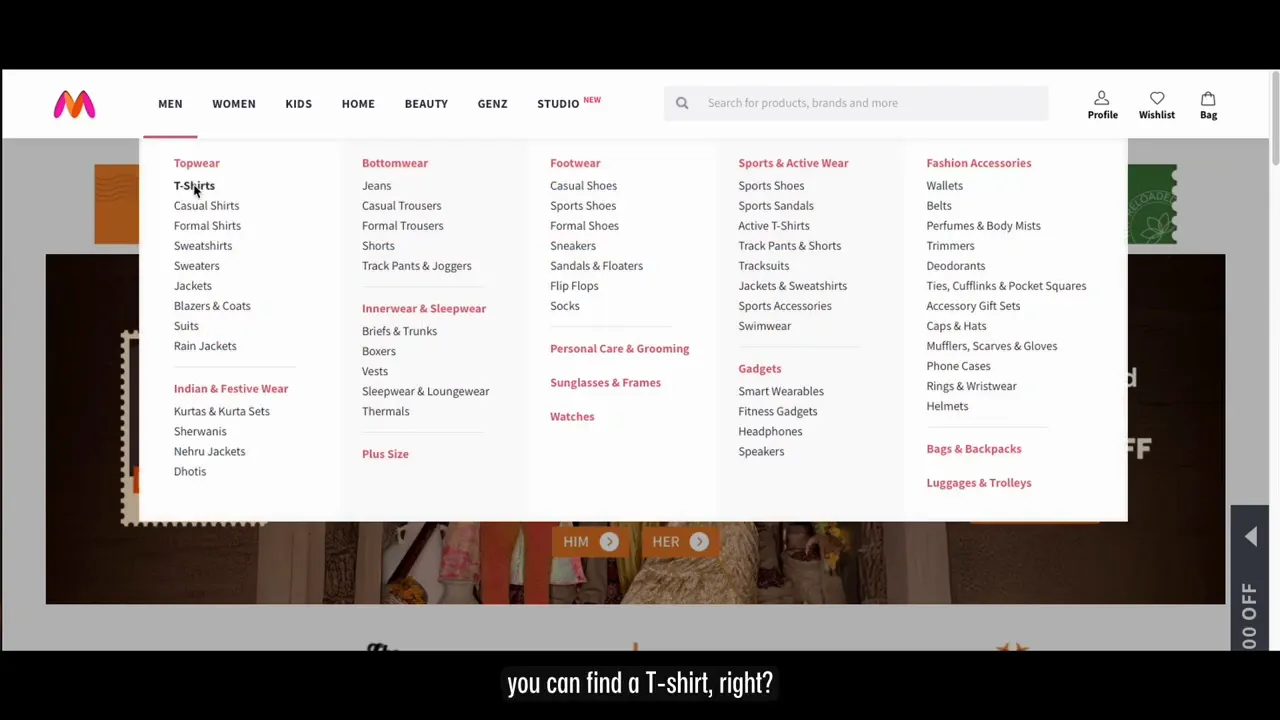 E-commerce categories organized by information architect