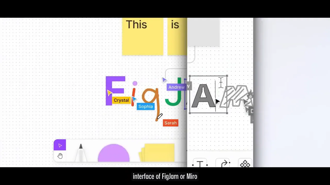 Designer with marker and digital whiteboard showing FigJam or Miro