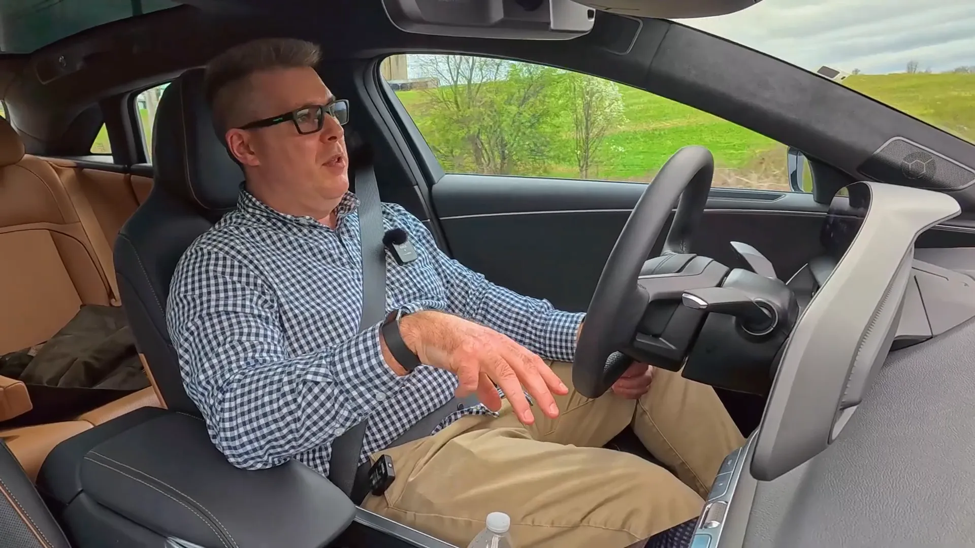 Low seating position view in Lucid Air Touring