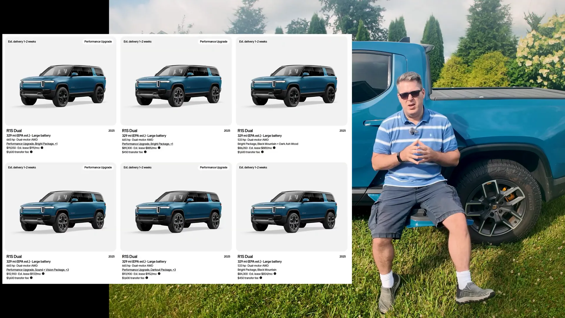 Used and new Rivian vehicle price comparison on screen