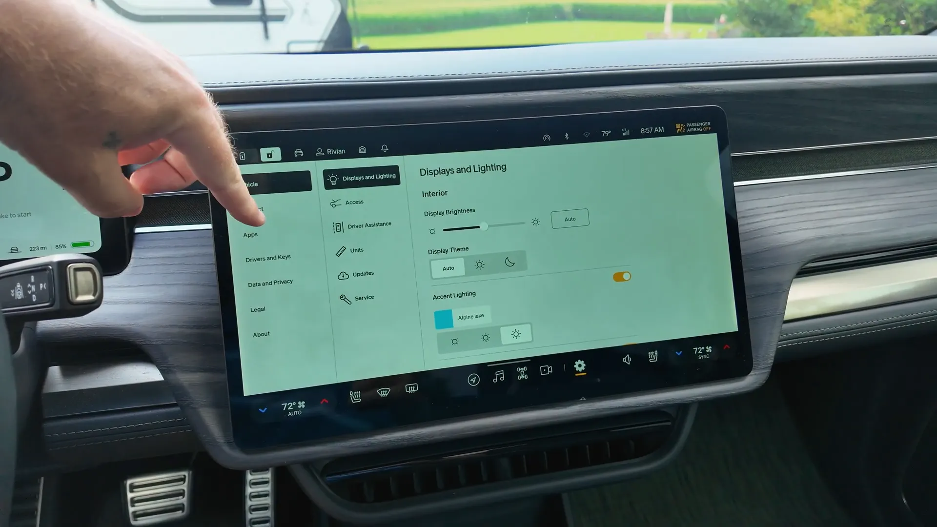 Rivian first generation vehicle interior showing software features