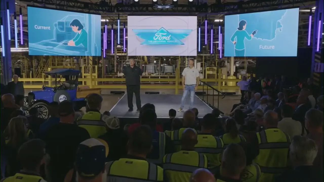 Workers and UAW representatives at the Louisville announcement