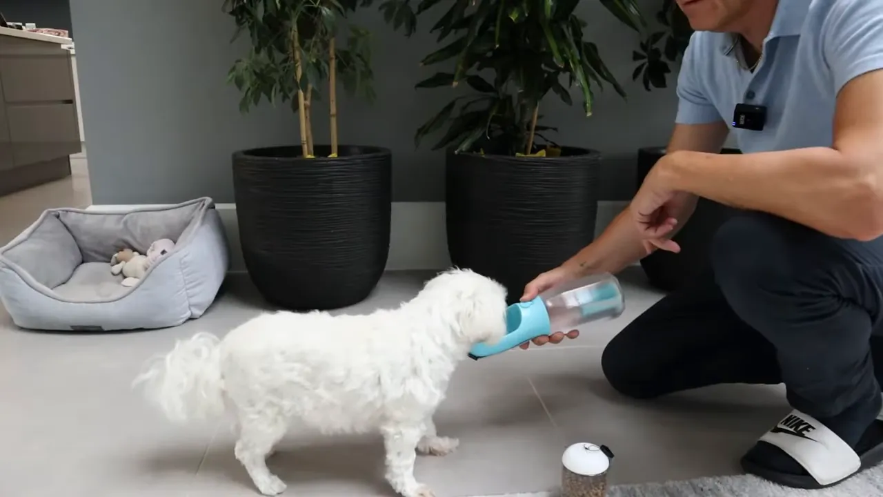 Showing water bottle size and unscrewing the bottle to pour water in