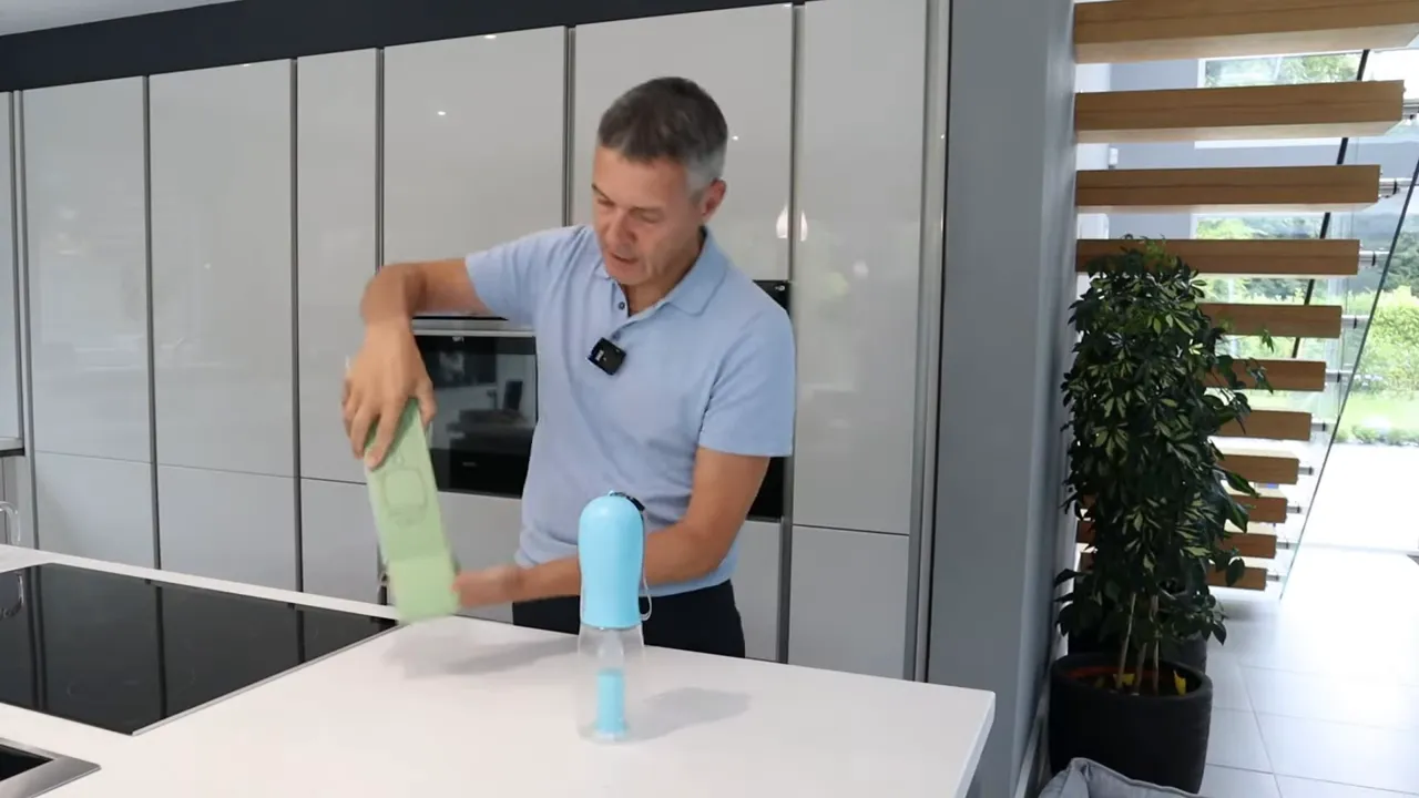 Boxed 3 in 1 pet water bottle just taken out of the packaging