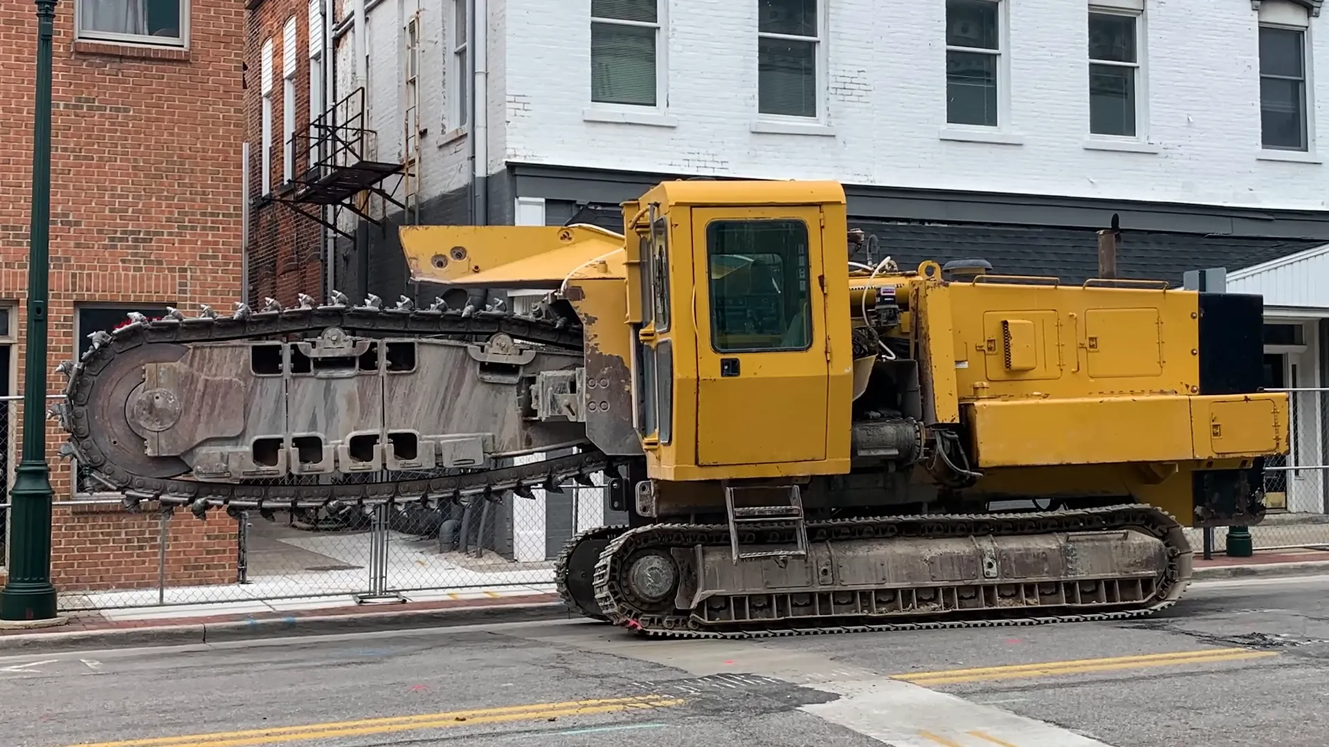 Trencher machine digging long trenches