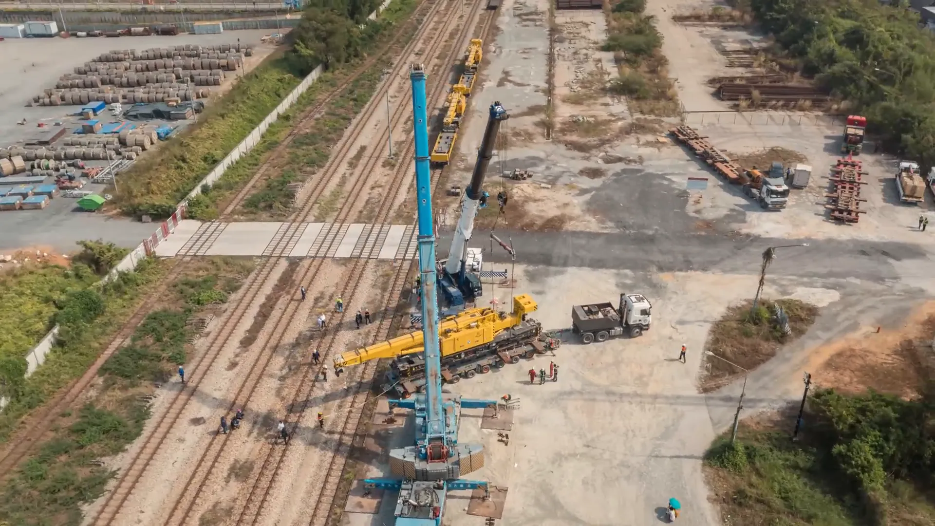 Road-rated all-terrain crane traveling on highway