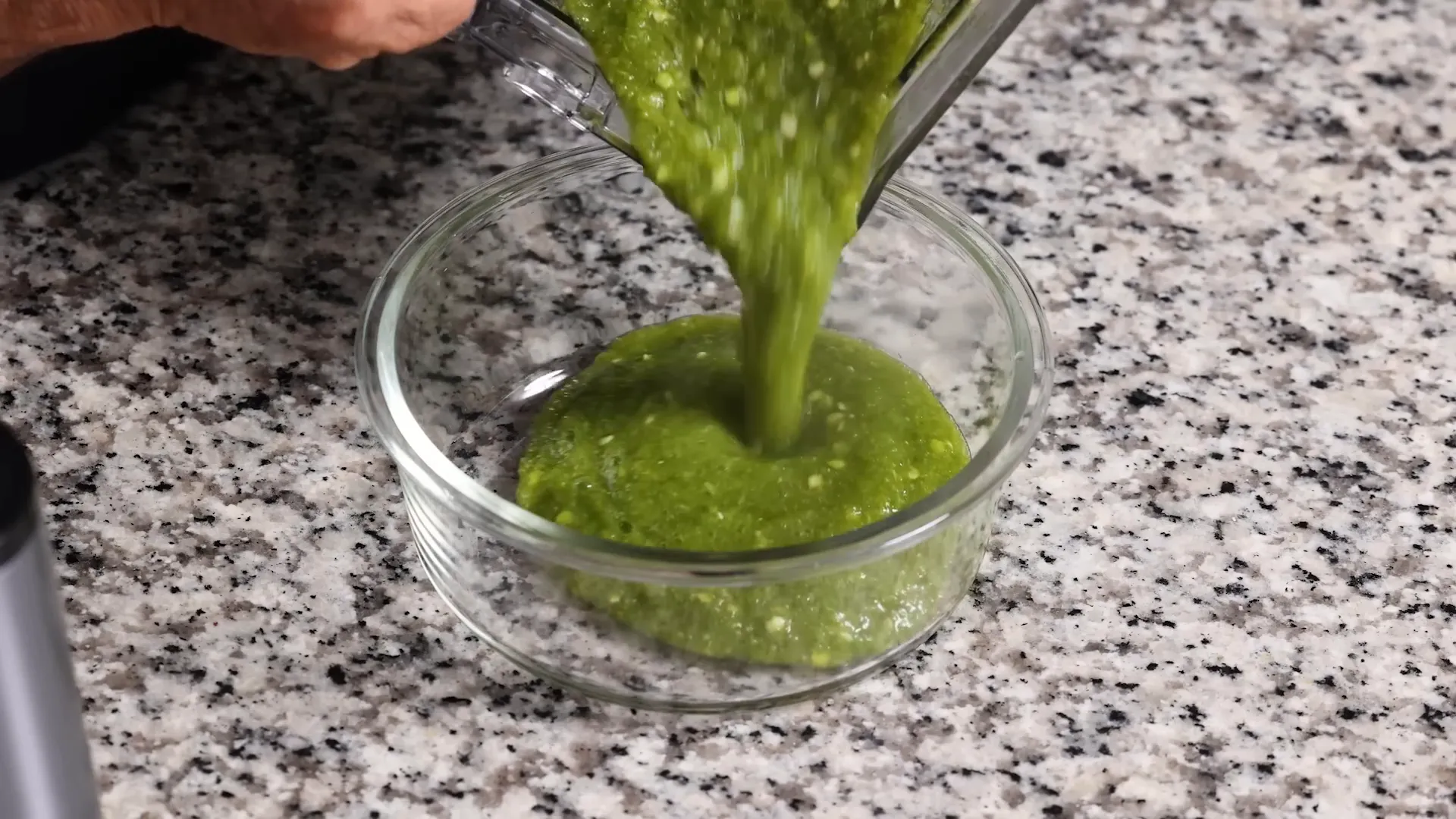 Blended jalapeno serrano salsa verde in bowl