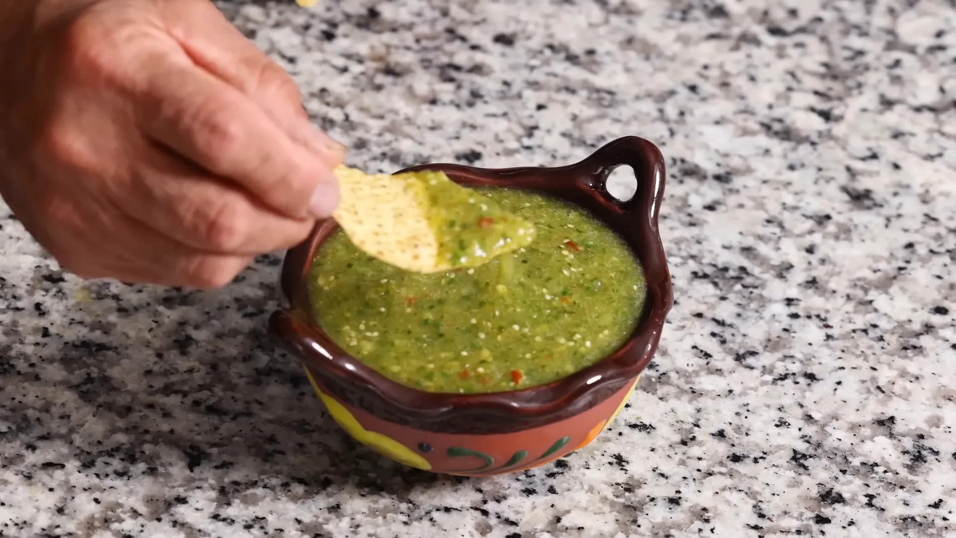 Tomatillo salsa verde with cilantro and chile de arbol