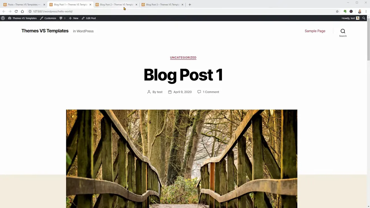 Bài viết WordPress hiển thị tiêu đề trên ảnh bìa màu đỏ