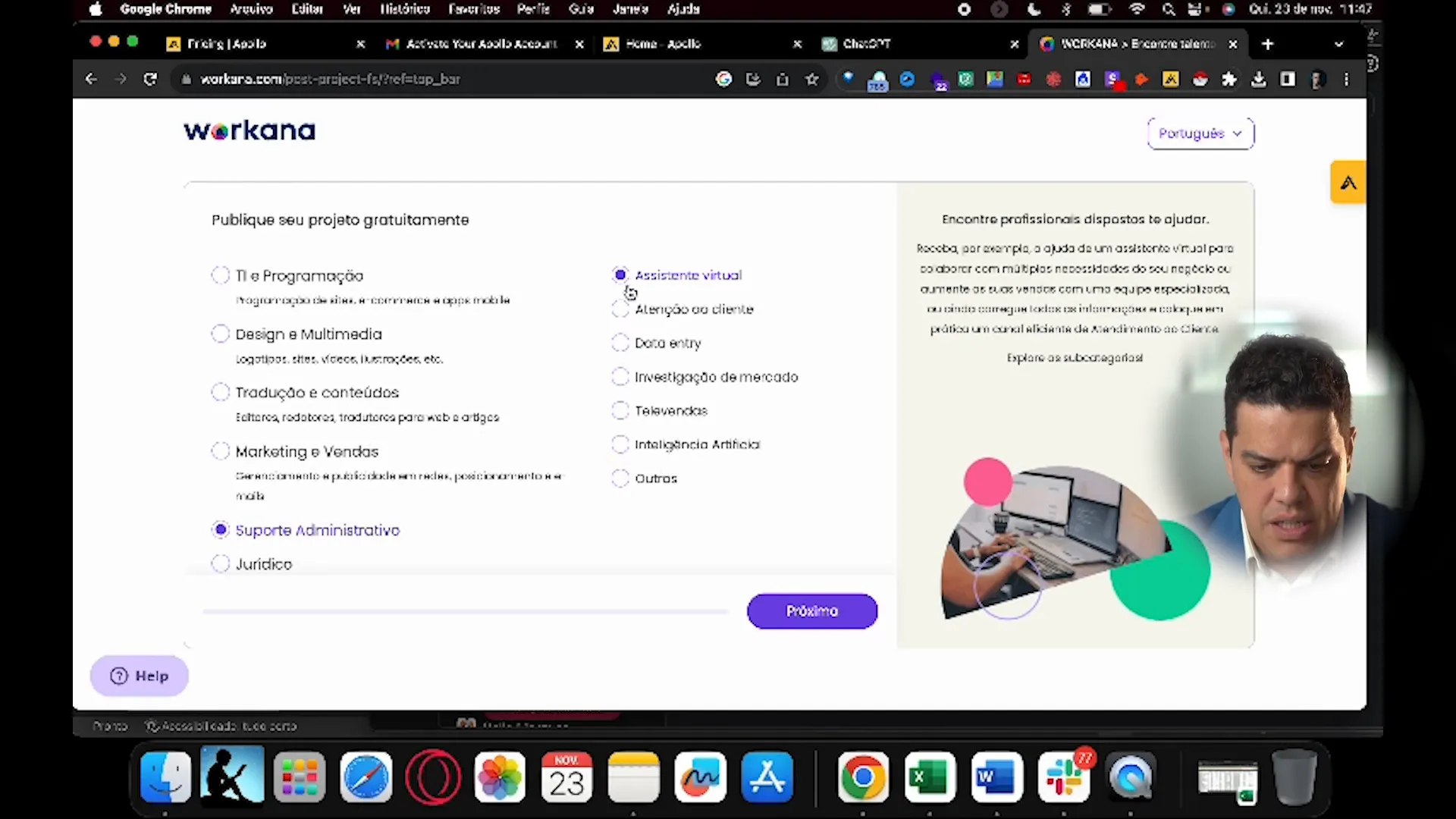 Publicando um projeto no Workana