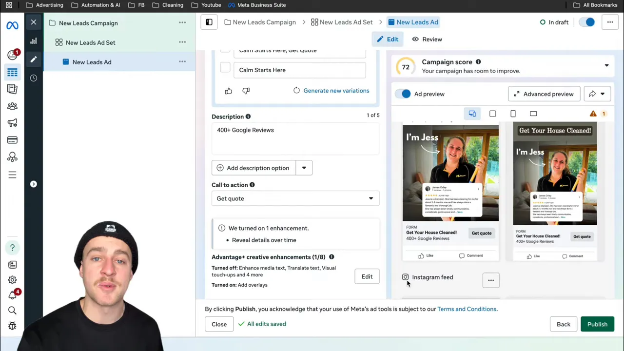 Advertentievoorbeeld met persoonlijke foto en korte kop