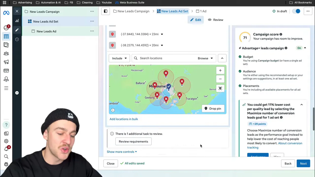 Kaart met target- en uitsluitingszones rond servicegebied