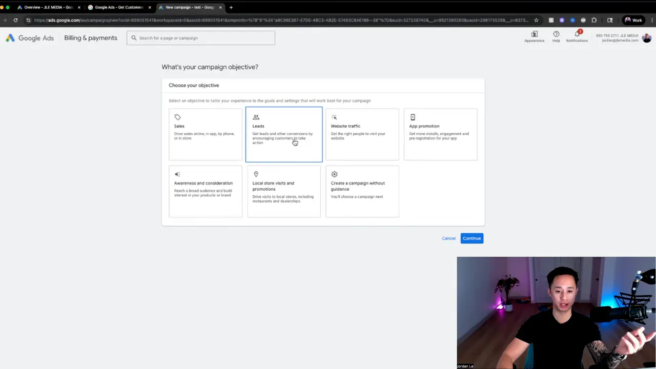 Google Ads dashboard scherm bij aanvang van een campagne