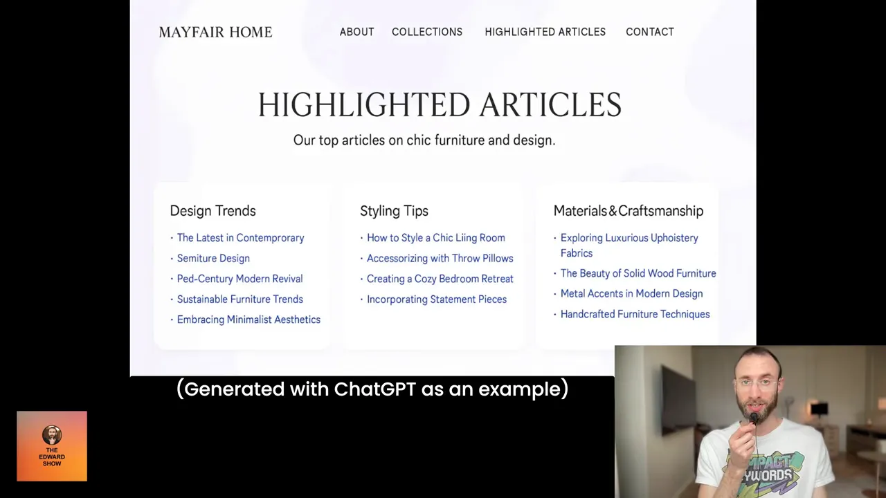 Voorbeeld van een hubpagina met topartikelen in de navigatie