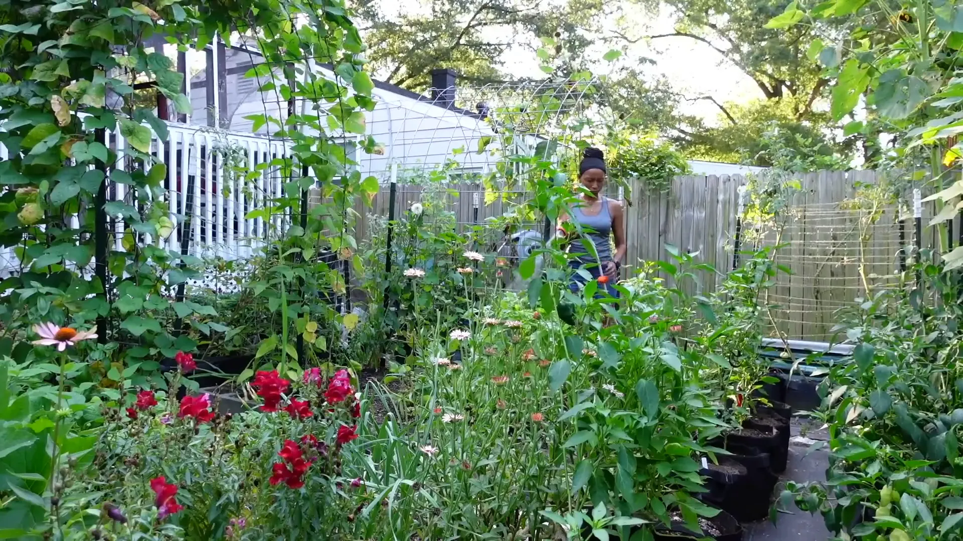 Happy gardener in her space