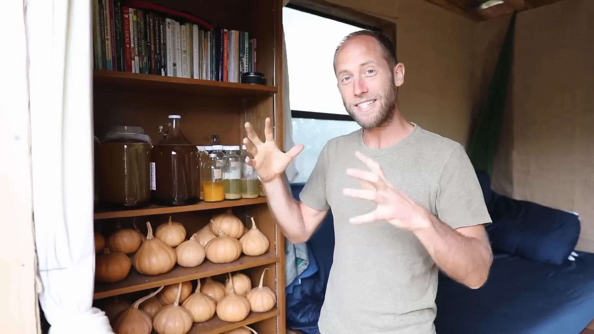 Rob showing his food storage
