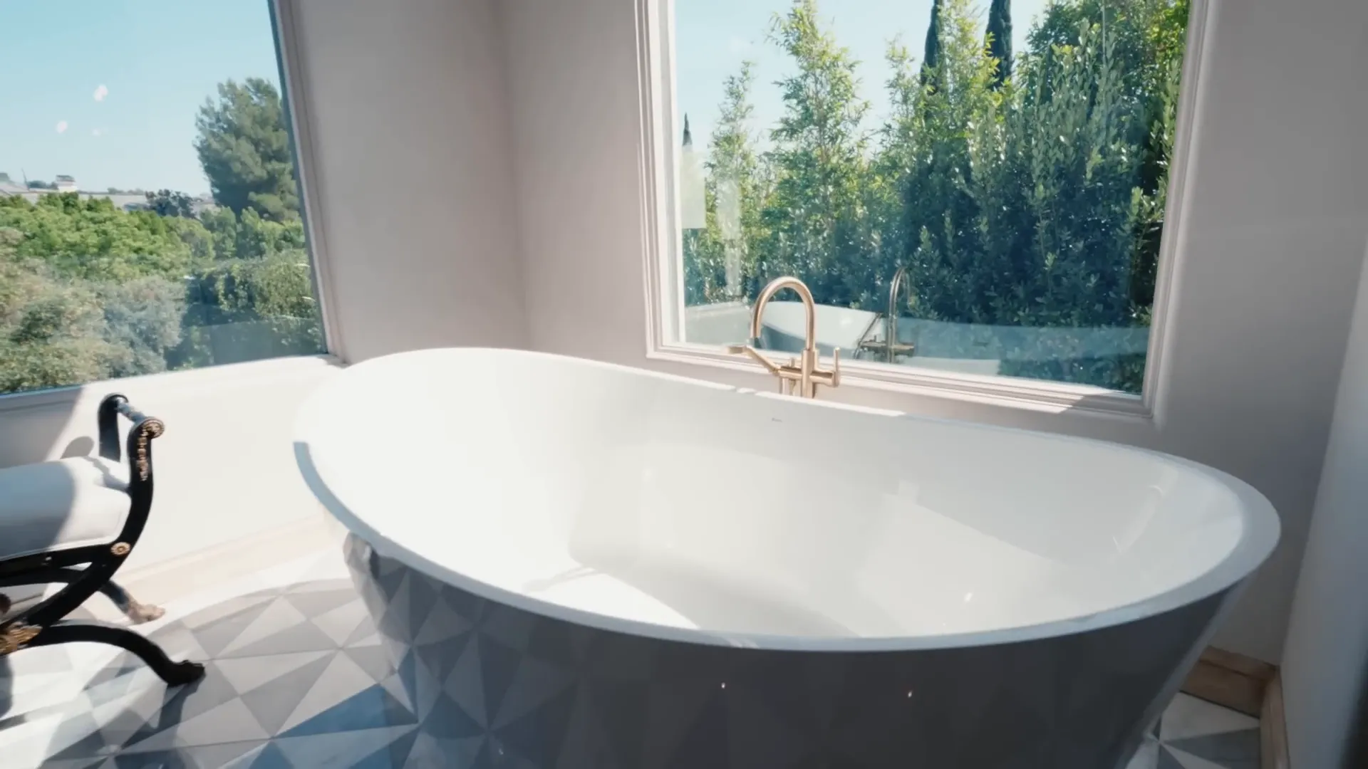 A detailed view of the stylish bathroom decor.