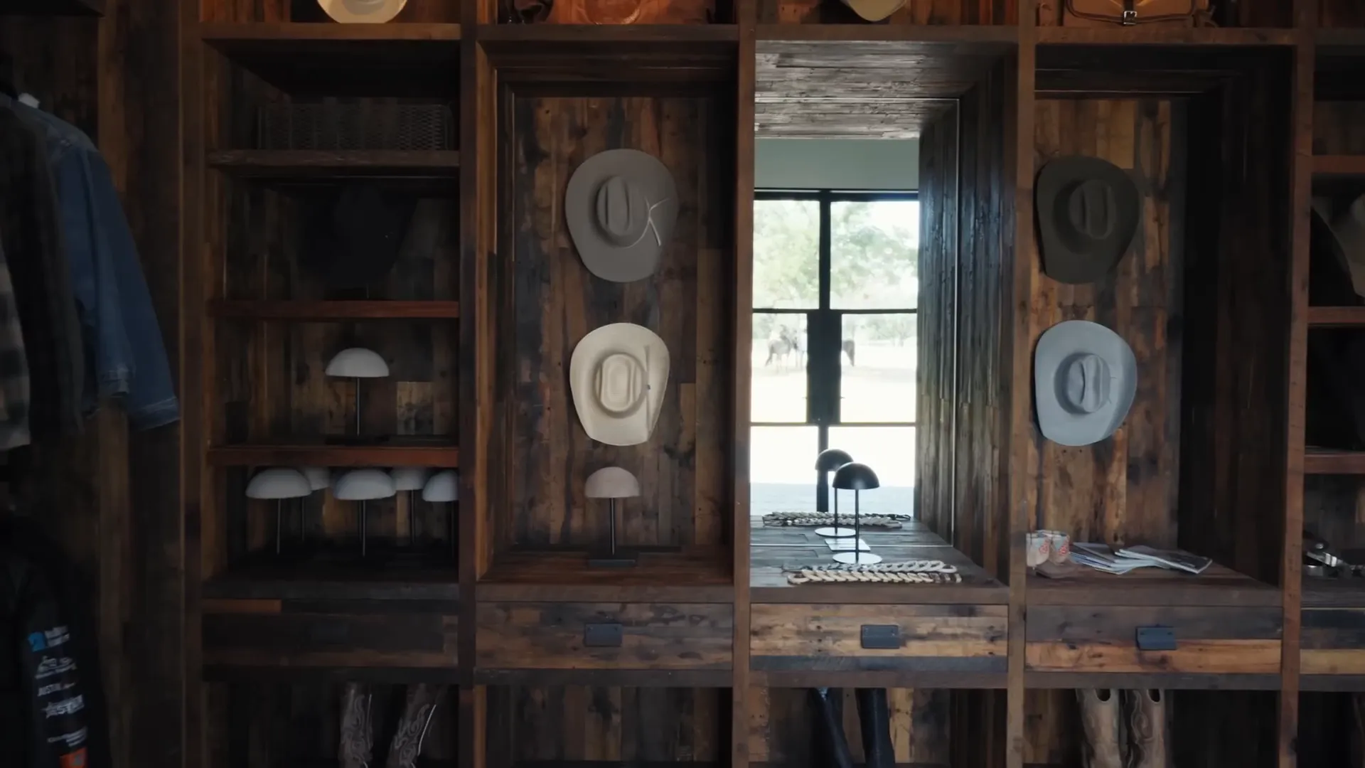 Vintage hats in the mudroom