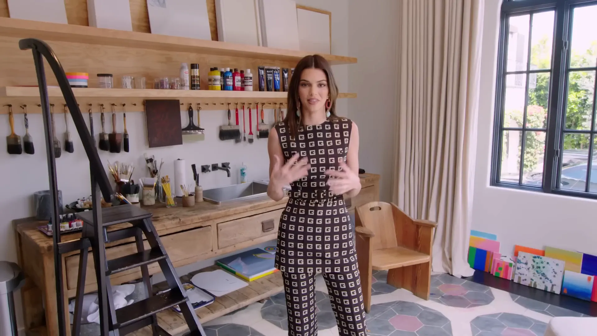 Kendall's art studio with vibrant colors