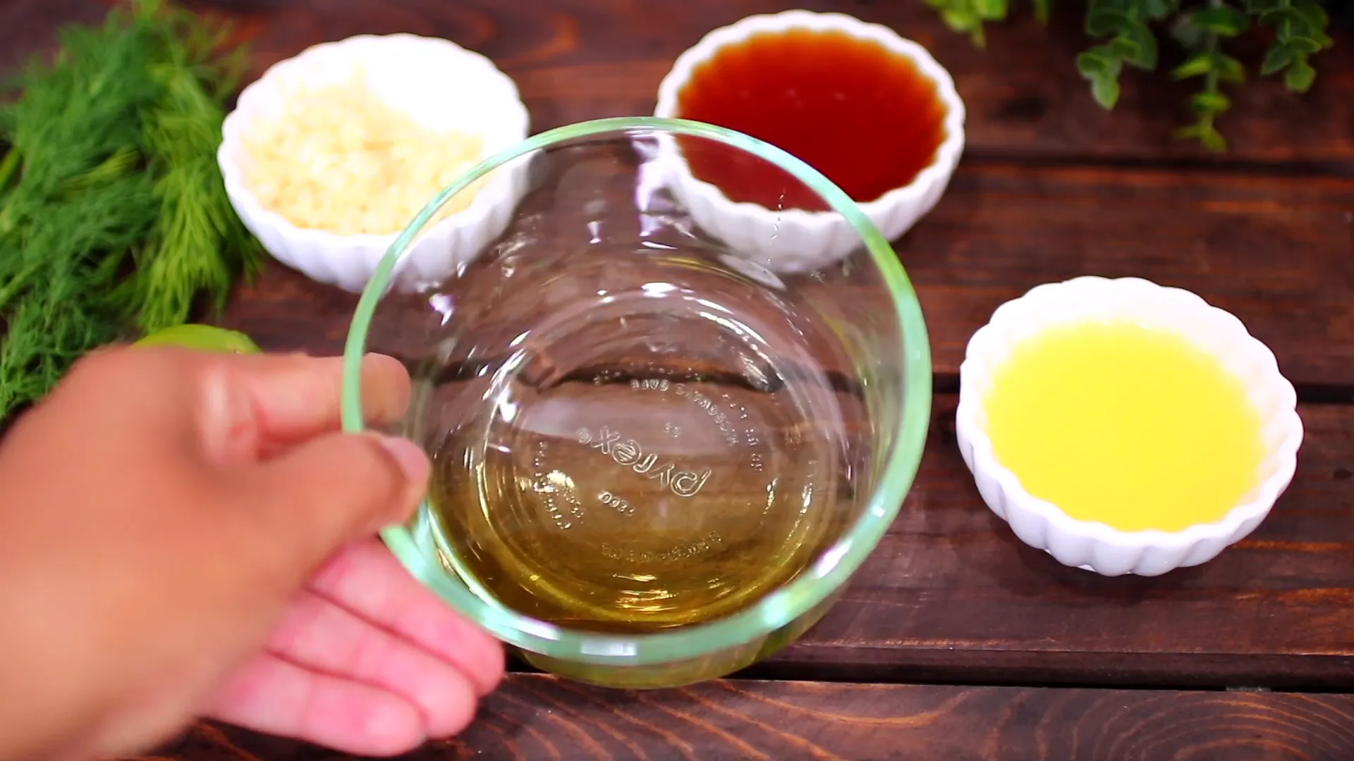 Mixing olive oil and melted butter