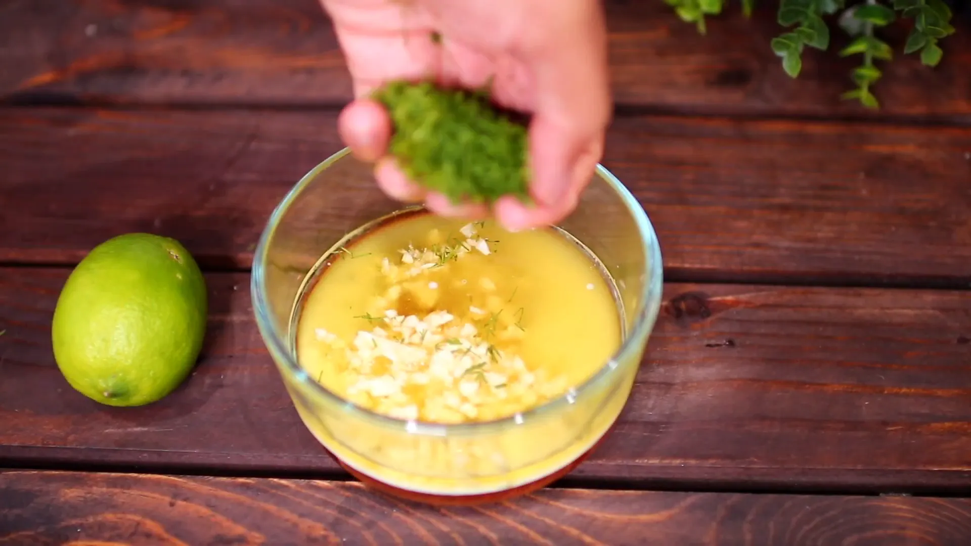 Chopping fresh dill for the marinade