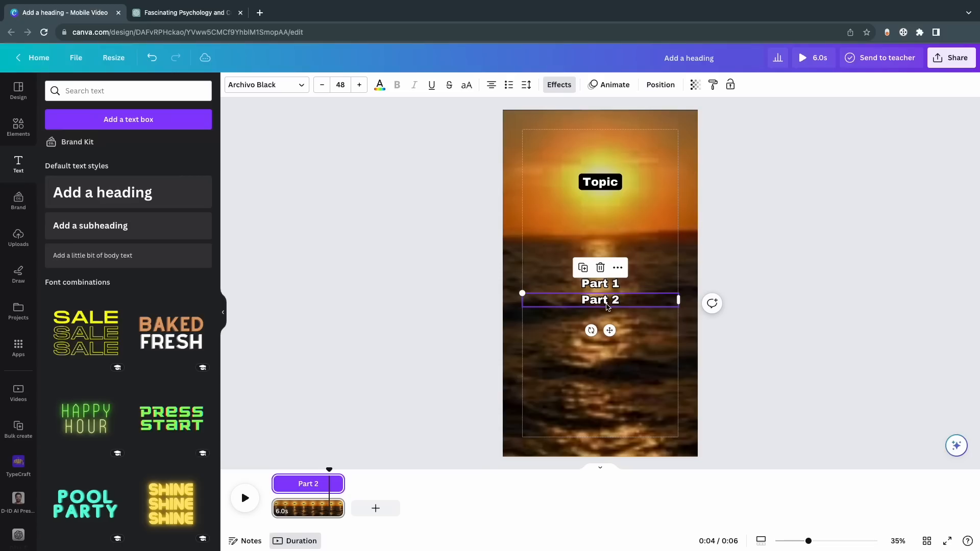 Adjusting text timing in Canva