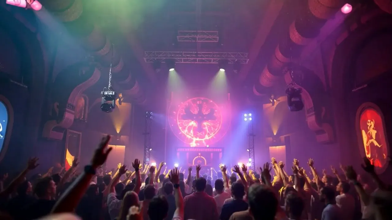 Party scene: people reacting exuberantly as the chorus hits