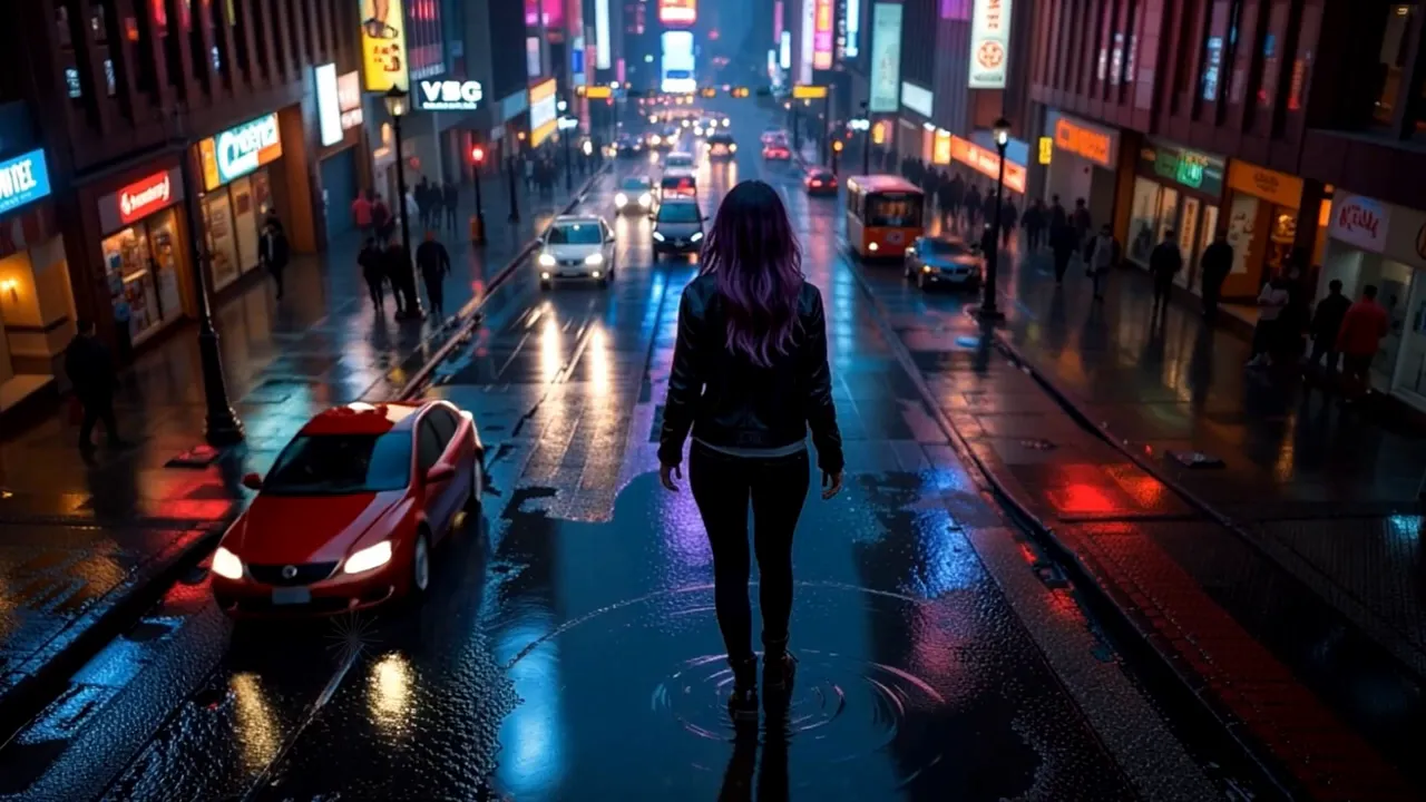 Final chorus shot: crowd and singer unite as neon lights flash