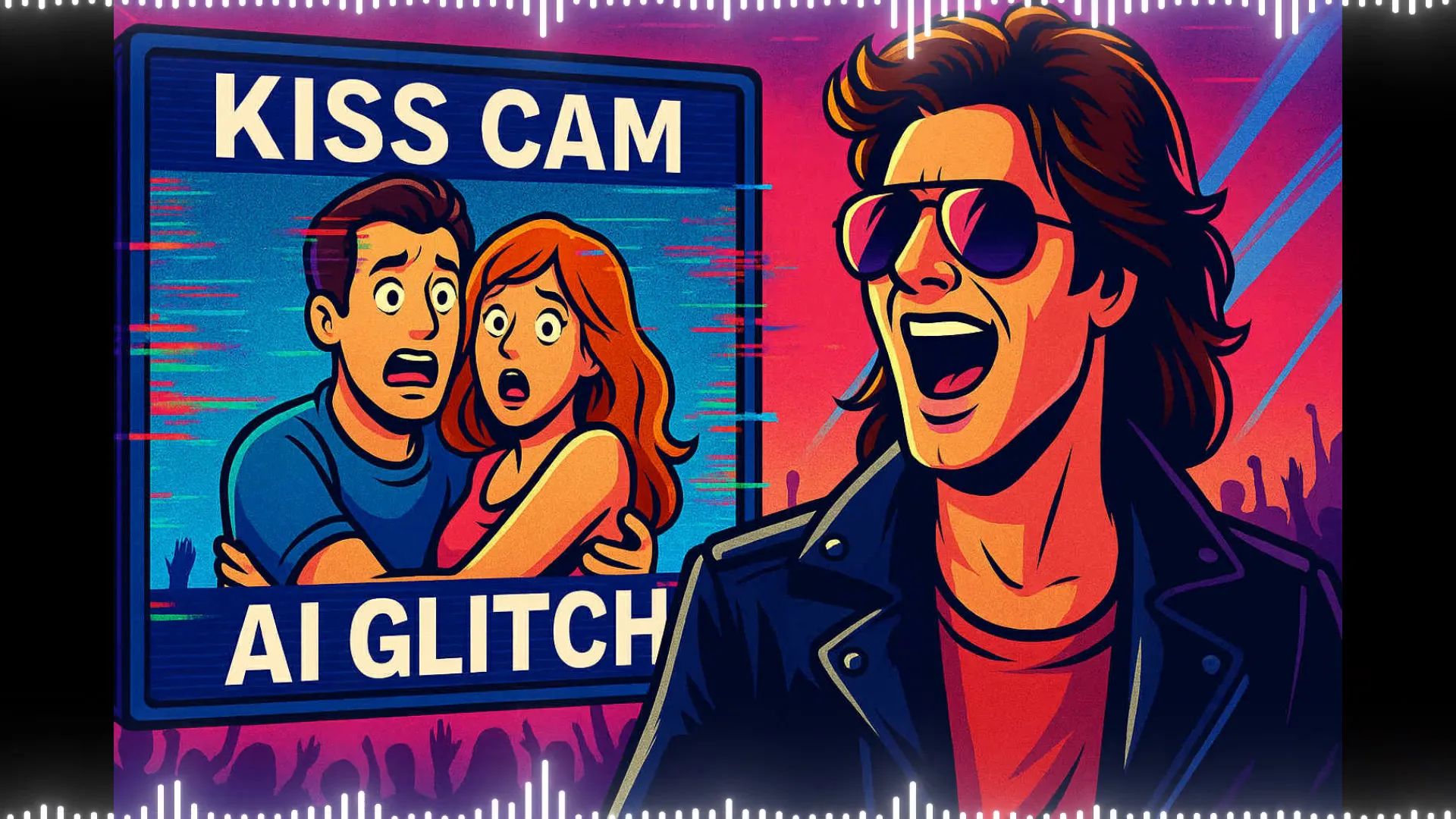 Retro-style rockstar shrugging off the kiss cam incident